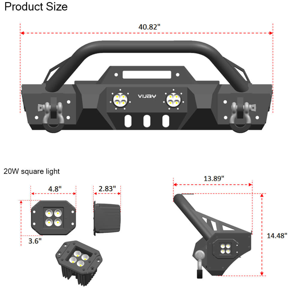 Vijay Front Bumper Fits 1997-2006 Wrangler TJ