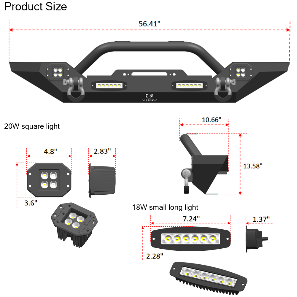 Vijay Front Bumper Fits 1997-2006 Wrangler TJ