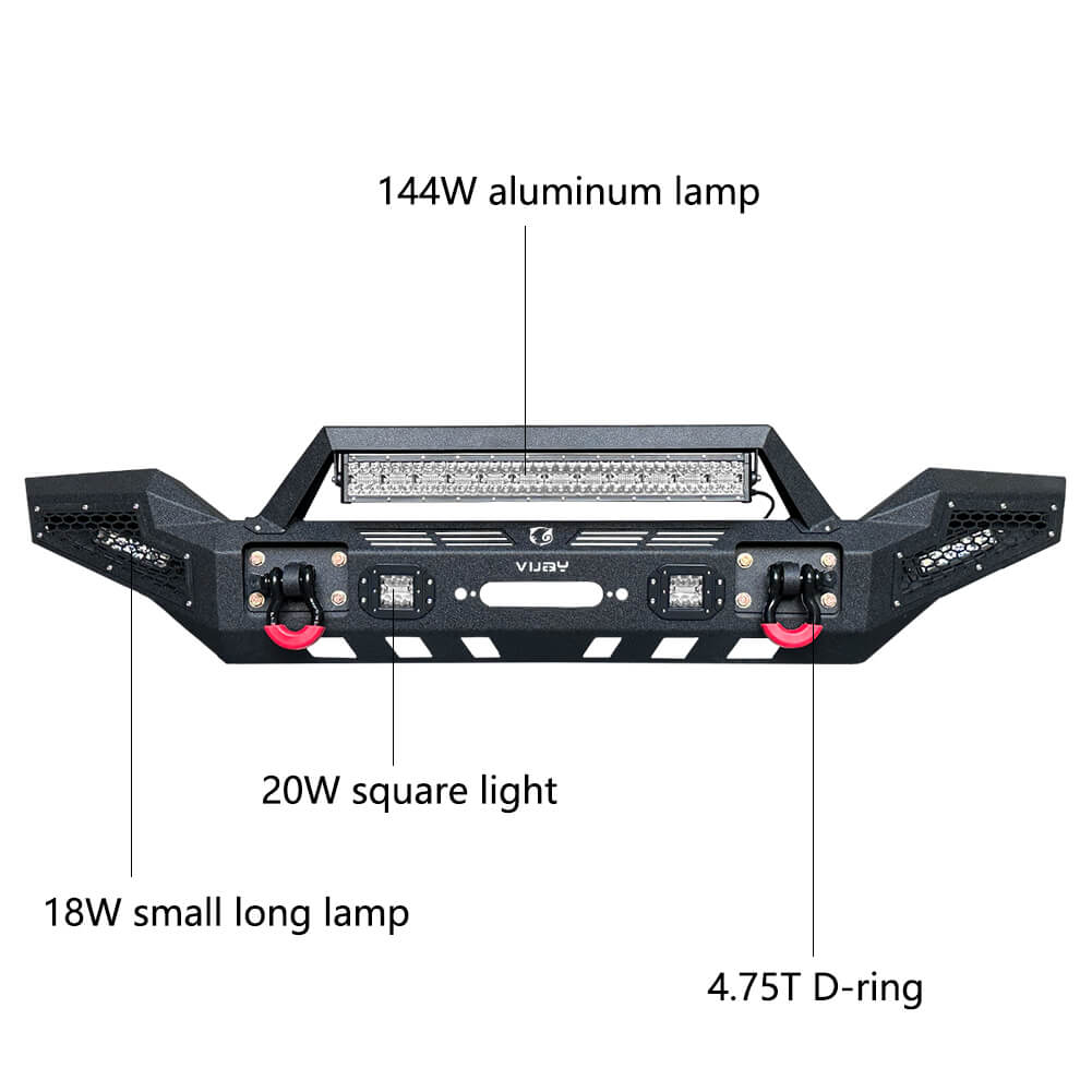 Vijay Front Bumper Fits 2007-2024 Jeep Wrangler JK/JKU/JL/JLU and 2020-2024 Jeep Gladiator JT