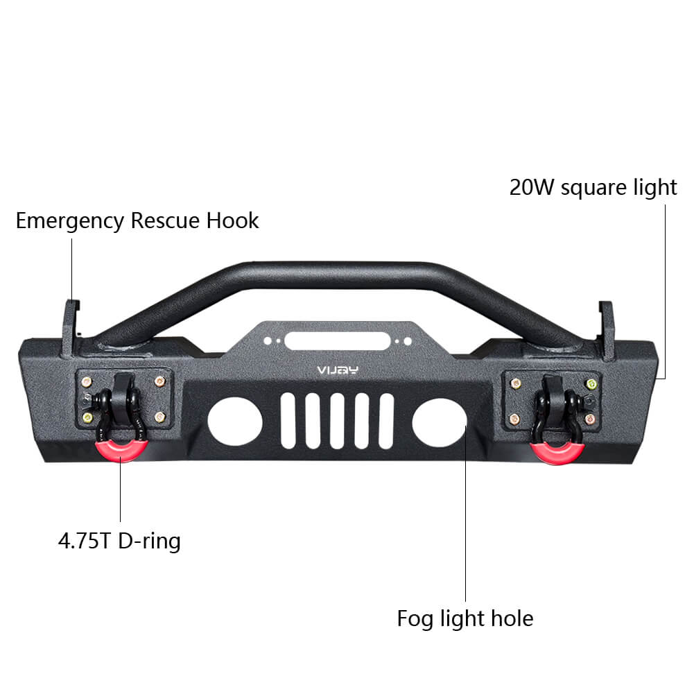 Vijay Front Bumper Fits 2007-2023 Jeep Wrangler JK/JKU/JL/JLU and 2020-2023 Jeep Gladiator JT