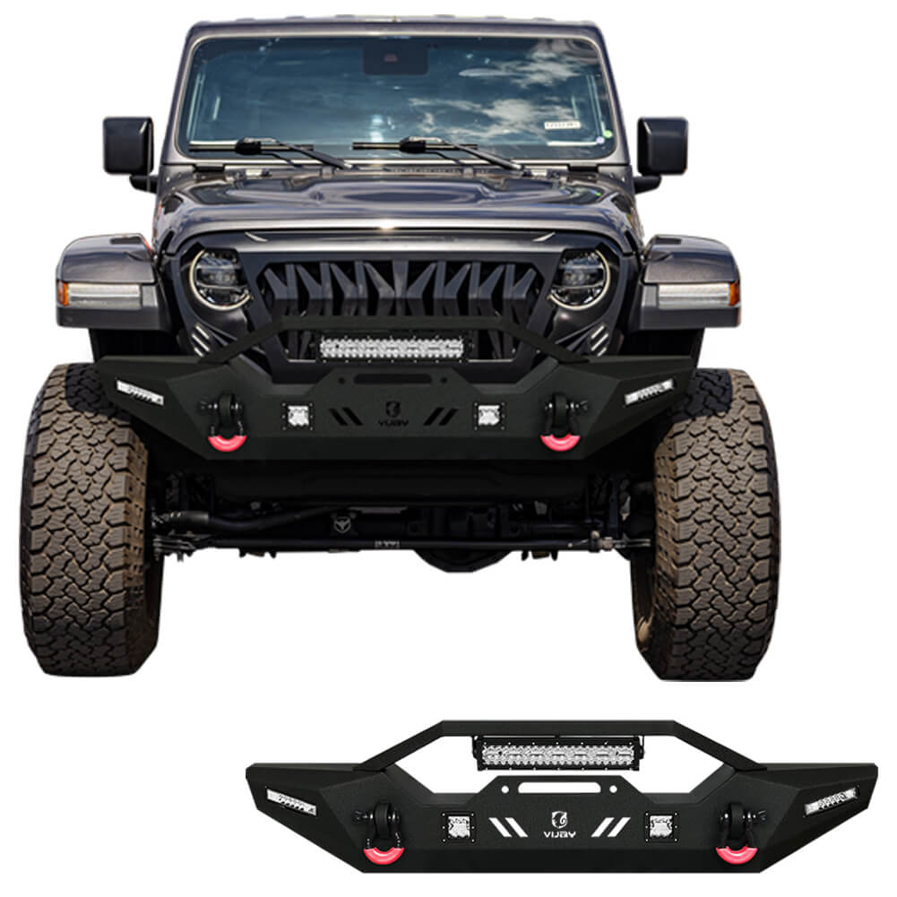 Vijay Front Bumper Fits 2007-2024 Jeep Wrangler JK/JKU/JL/JLU and 2020-2024 Jeep Gladiator JT