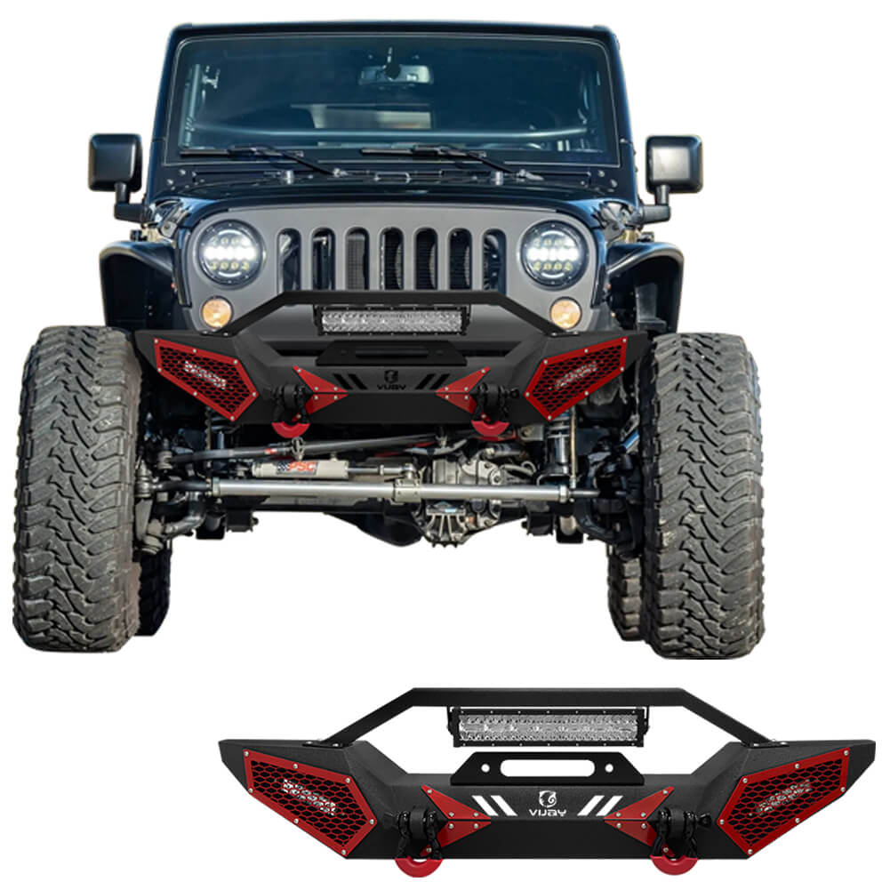 Vijay Front Bumper Fits 2007-2024 Jeep Wrangler JK/JKU/JL/JLU and 2020-2024 Jeep Gladiator JT