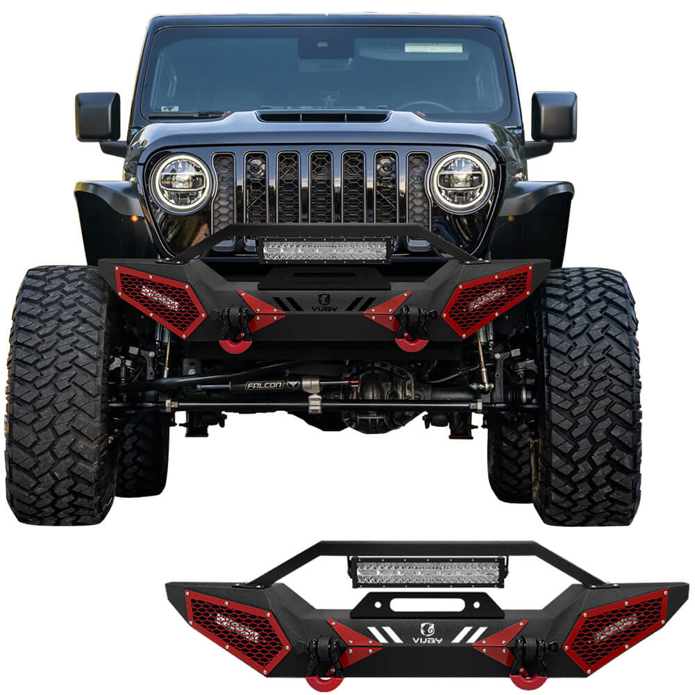 Vijay Front Bumper Fits 2007-2024 Jeep Wrangler JK/JKU/JL/JLU and 2020-2024 Jeep Gladiator JT