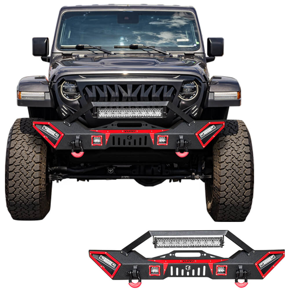 Vijay Front Bumper Fits 2007-2024 Jeep Wrangler JK/JKU/JL/JLU and 2020-2024 Jeep Gladiator JT